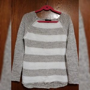 Cozy grey and white striped sweater